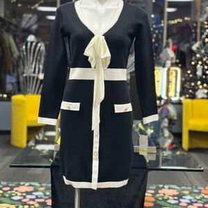Taylor Black and Cream Long Sleeve Dress
